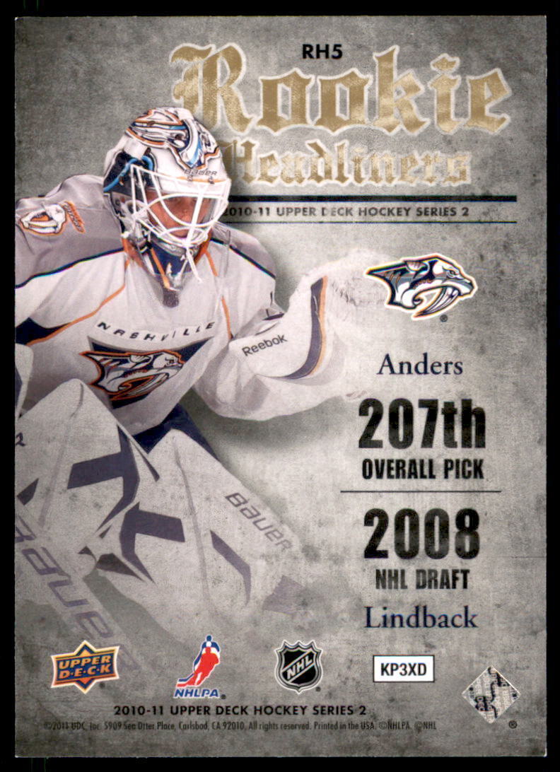 2010 Upper Deck Rookie Headliners #RH5 Anders Lindback - Predators