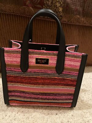 Kate Spade Manhattan Striped Metallic Small Tote Bag, Pink Multi