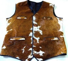 Vintage 80's Men's Real Cowhide Leather Hair-on Vest Old Western Cowboy Leather