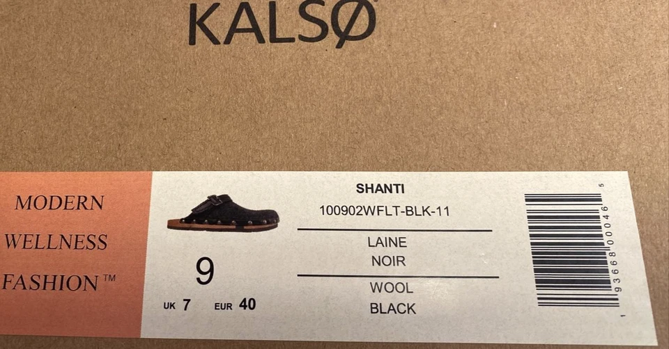 KALSO Women sz 9 Shanti Black Mules Clogs Shoes Fabric Buckle Wood Negative Heel - Image 2 of 4