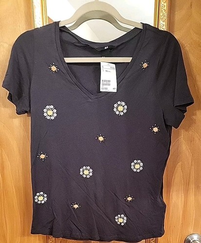 H&M Black Short Sleeve Top w/ Rhinestones Size XS - Picture 7 of 11