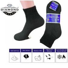 6 Pairs Black Diabetic Ankle Quarter Crew Socks Health Circulatory Cotton Men's