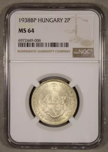1938 BP Hungary Silver 2 Pengo NGC MS64