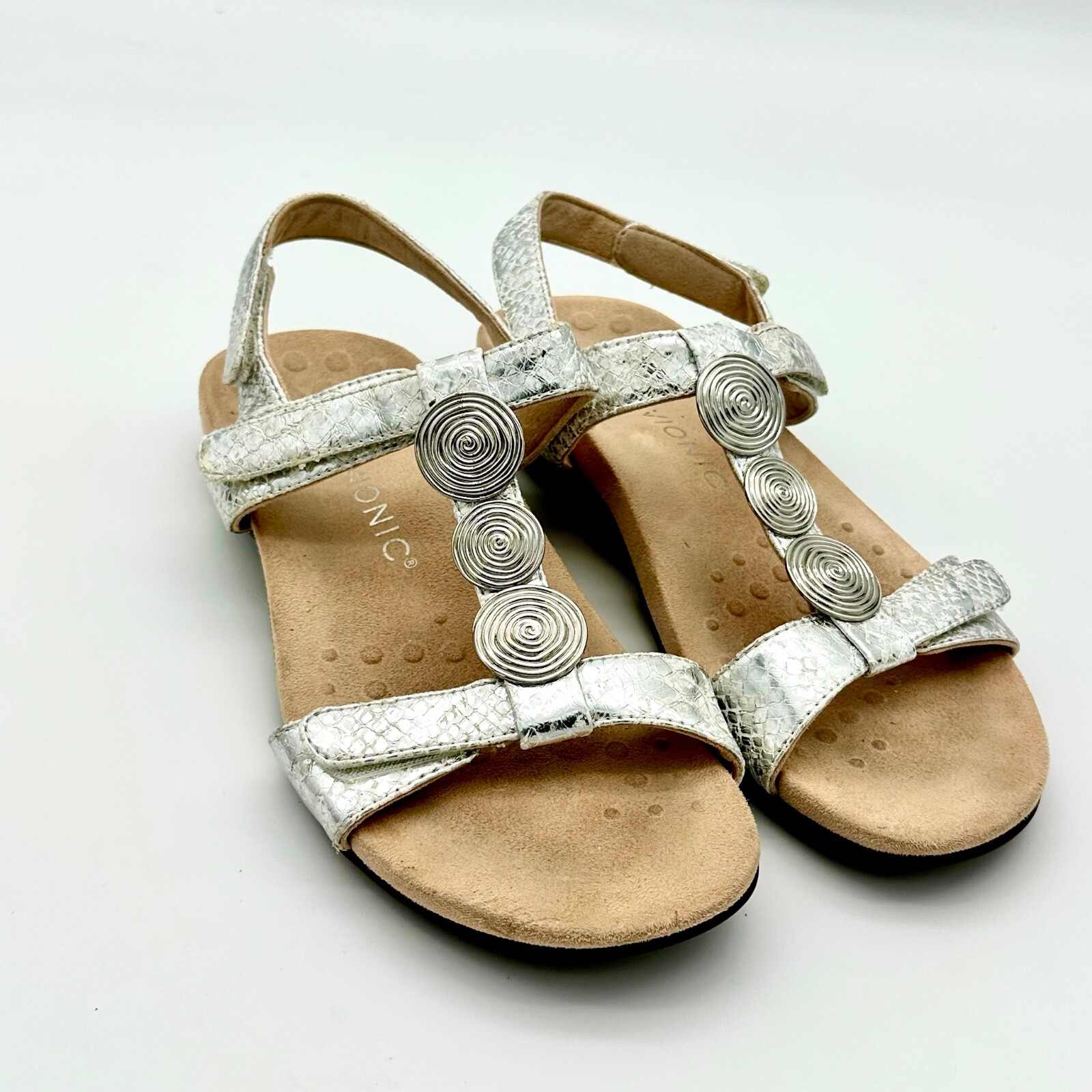 Vionic Farra Snake White Silver Slingback Sandals Women's Size 8