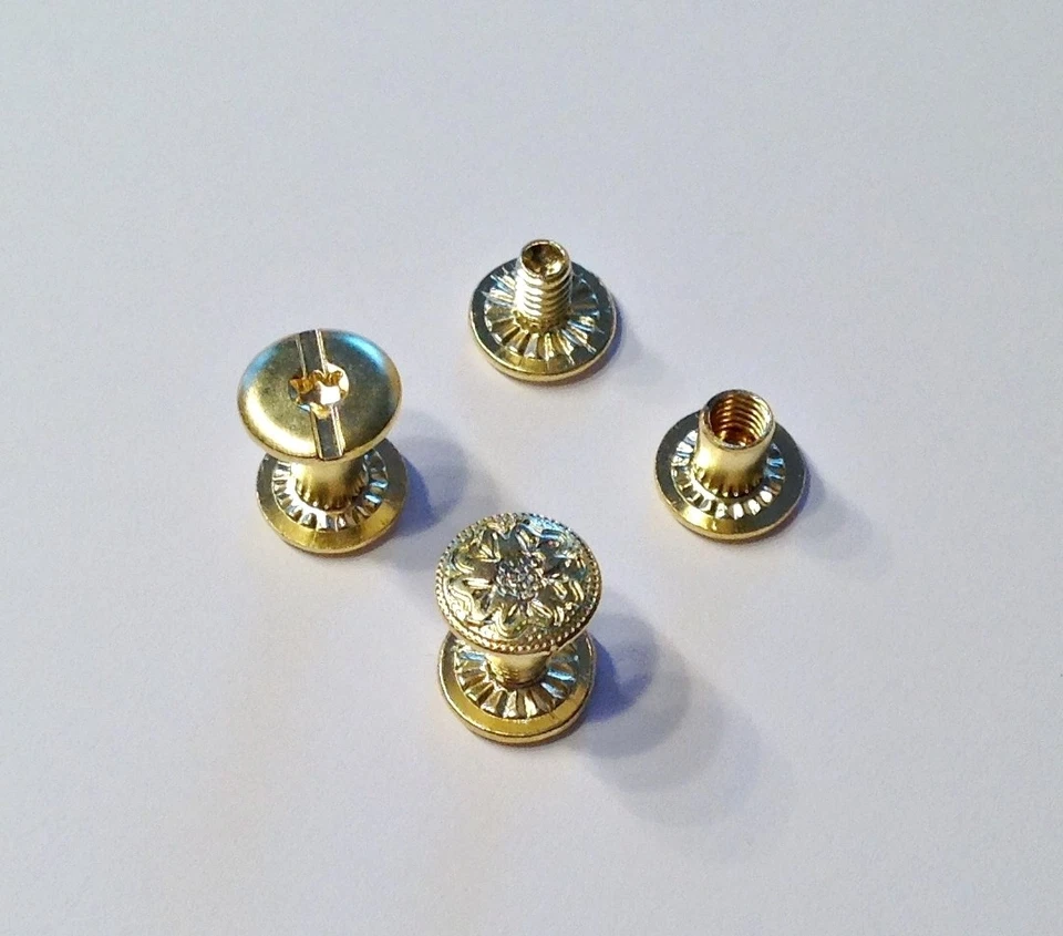10 Chicagoschrauben, Messing,florales Muster 1/4" NEUE VARIANTE