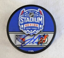 Jon Merrill New Jersey Devils Signed Stadium Hockey Puck JSA Authenticated