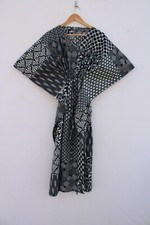 Women Cotton Black Summer Sleepwear Beach Cover Floral Print Long Caftan Dress