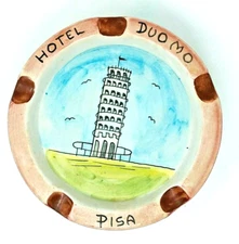 A. Corradini Pisa large Ceramic Ashtray Hotel Duomo painted Italy leaning tower