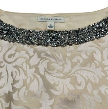 Banana Republic Sleeveless Dress Sz 6 Gold Floral Silk Chiffon Sequin Collar