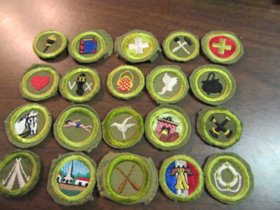 Boy Scout Folded or Crimped Edge Merit Badges, Lot of 20     c9