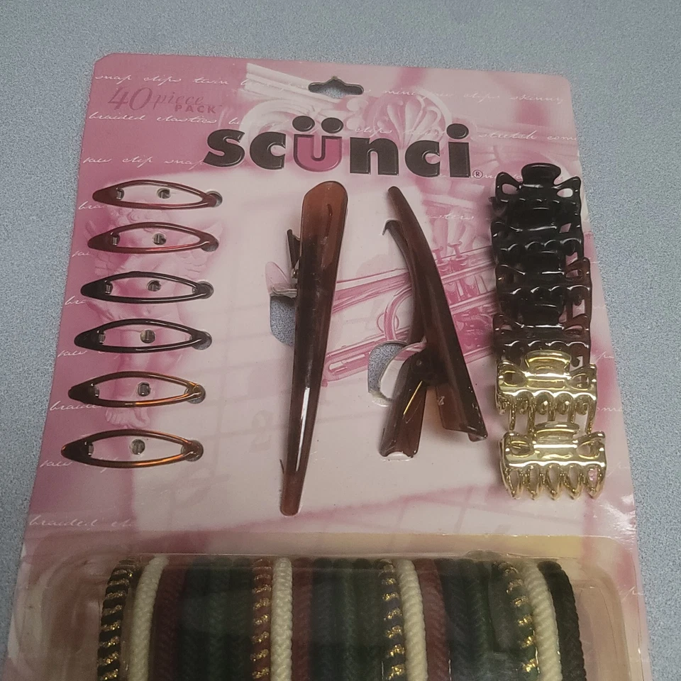 Vintage Scunci 40 Piece Hair Accessory Kit Set NIP NOS Bands Jaw Clip Black Gold - Image 2 of 4