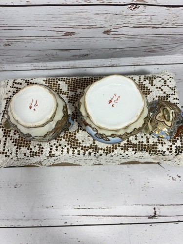 Antique Satsuma Moriage Hand Painted Geisha Girl Porcelain Sugar Creamer Set - Picture 9 of 12