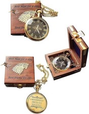 Brass Pocket-Watch Key Wind Pocket Watch with Key Chain with wooden Box