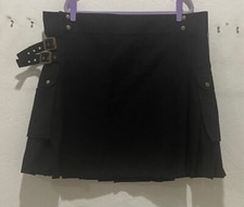 Men's Majestic Black Kilt Size 46 Heavy Canvas 22.5" Long Cargo Pockets NWOT