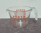 VTG Pyrex Measuring Cup Open J Handle 1 Cup  8 oz / 250 ml.  Red Lettering
