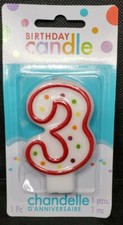 Party Candle NUMBER 3 / Birthday Candle NUMBER 3    Amscan