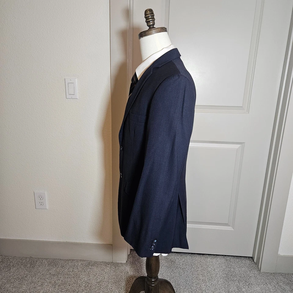 Marc Ecko мужской костюм Blazer Sport пальто 40R темно-синий клетку 2 кнопки повседневный - Изображение 3 из 4