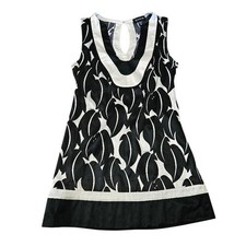 Bebe Vintage Silk Blend Abstract Leaf Print Sleeveless Mini Dress Black White XS