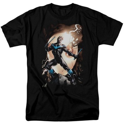 DC Comics Batman Nightwing Gegen Eulen T-Shirt, Schwarz, Kurzarm, 100% Baumwolle