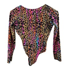 Le Saint Brazil Multi Bodysuit Rainbow Leopard Long Sleeve One-Piece M Medium