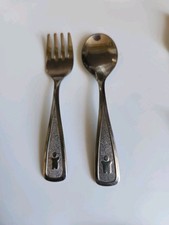 Vintage 80s The First Years Deluxe Stainless Baby Spoon  Fork Set 4.25" Toddler