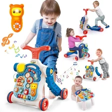 5-in-1 Baby Push Walker & Activity Center, Sit-to-Stand Toy for Boys 12 Months+