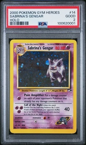 PSA 2 Sabrina's Gengar 14/132 Gym Heroes Holo Pokemon Slab