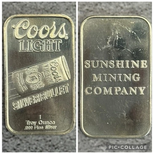 Coors LIGHT Silver bullet Sunshine Mining Co .999 Fine Silver Rare
