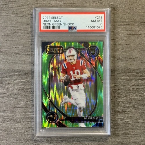 2024 Panini Select Drake Maye Neon Green Shock Prizm /499 PSA 8 (RC) Club Level