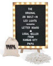 Letter Board THE ORIGINAL Black Felt Board with Stand, Built-in LED Lights 12...