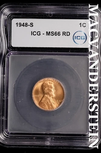 1948-S Lincoln Wheat Cent-ICG MS 66 RD Choice Gem BU No Reserve #SLL881