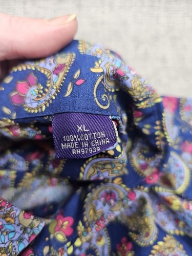 Alan Flusser Hemd Herren XL blau geblümt Paisley langarm Knopfleiste bunt - Bild 3 von 8