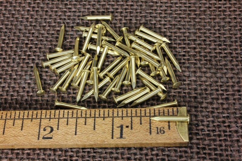 1/2” Solid Brass BRADS Escutcheon pins 50 NAILS large head #16 gauge USA made