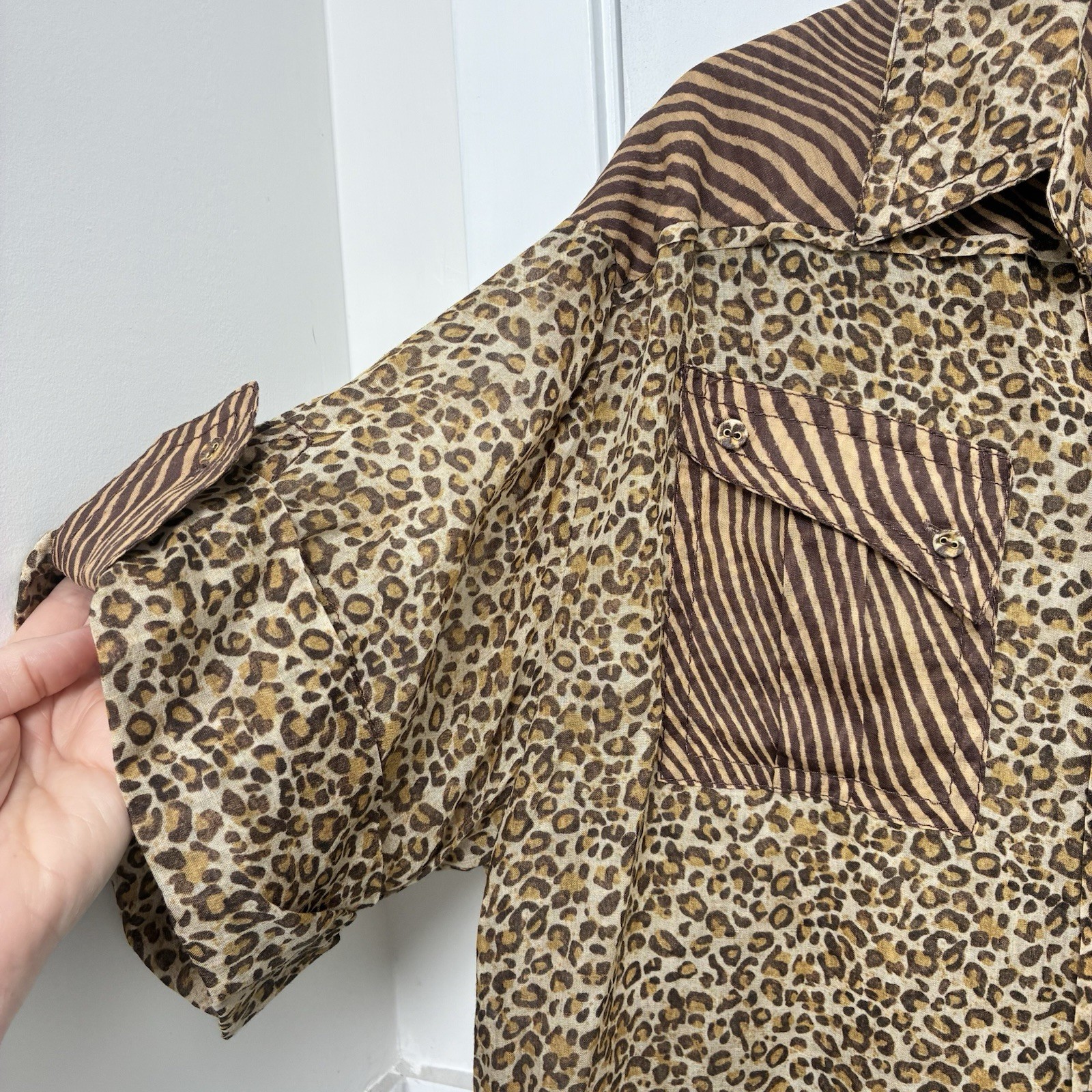 ZIMMERMANN Empire Leopard Safari Size 0 (AU 8-10 US 4-6) CUFFED BLOUSE SHIRT TOP