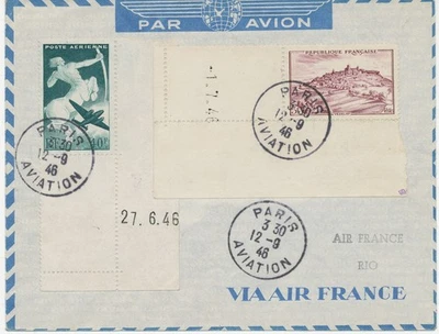 FRANKREICH 1946 Erstflug "Paris - Rio de Janeiro" Air France selt Nachkriegsflug - Bild 1 von 2