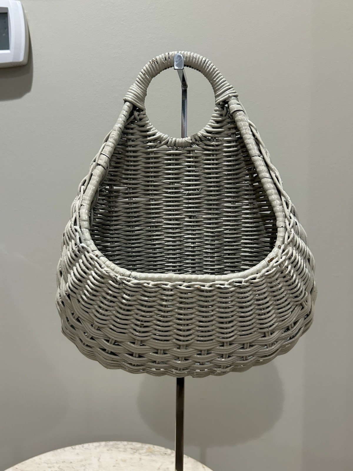 Wall Hanging Wicker Basket Antique Woven White