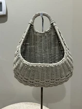 Wall Hanging Wicker Basket Antique Woven White