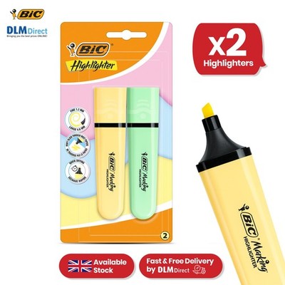 2x BIC Marking Textmarker Flachmarker Pastellgelb & Grün zum Hervorheben