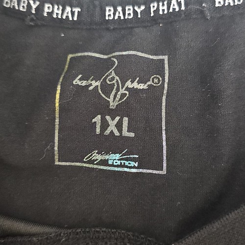 Baby Phat women Y2K black silver logo Short Sleeve Shirt Size 1X Iridescent 90'S - Picture 8 of 11