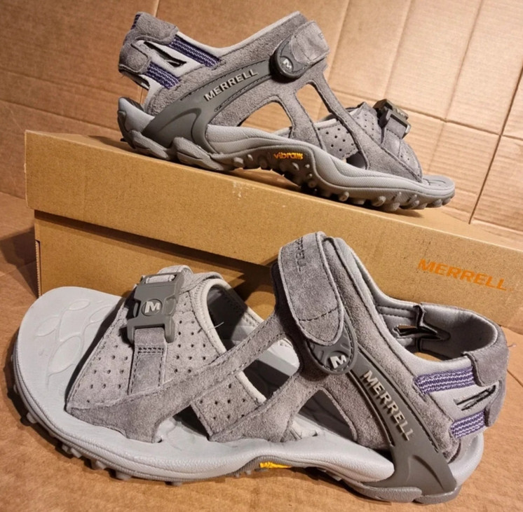 Sandalias deportivas Merrell Kahuna III para mujer gris gamuza cuero zapato de senderismo - UK7