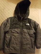 Boys The North Face Gray/Black Hooded Reversible Fleece Jacket Size XXS