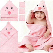 4 Pcs Baby Towels and Washcloths Set, Hooded Baby Towel, Soft and Absorbent Baby