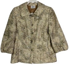 Chico's Metallic Jacquard Jacket Gold Silver Textured Blazer 3/4 Sleeve, Size 8