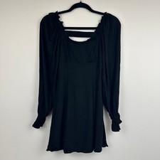 Urban Revivo Womens Long Balloon Sleeve Scoop Neck Lined Black Mini Dress 2 