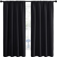Black Blackout Curtain Blinds Solid Thermal Insulated Window Treatment Black...