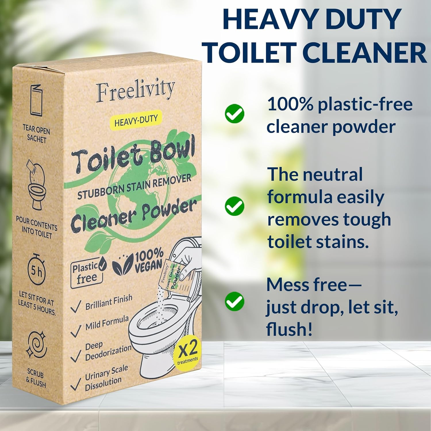Heavy Duty Toilet Bowl Cleaner Powder - Cleans Hard Water Rings, Calcium Buildup