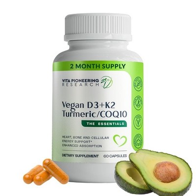 Vita Pioneering 4-in-1 Plant-Based D3 2000IU + K2 Turmeric CoQ10 Vegan