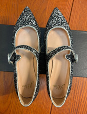 J. Crew Collection Mary Jane Flats Embellished Glitter Silver sz 5
