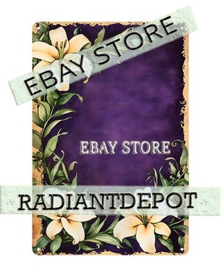 Lily Frame Tin Sign Purple Floral Border botanical border illustration