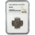 1853 Arrows and Rays Seated Liberty Silver Quarter AU 58 NGC 25c Coin